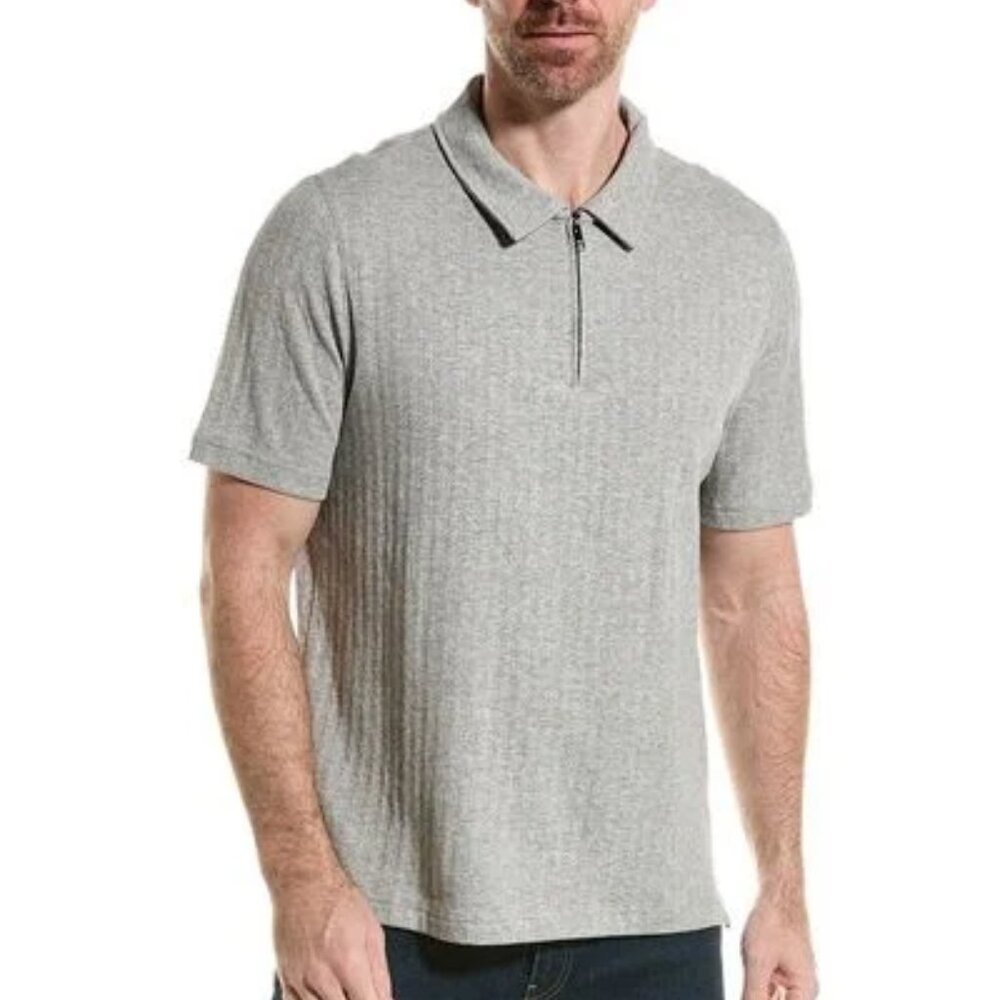 Men's M Magaschoni Short Sleeve Zip Front Polo Shirt, Size: XL, Grey